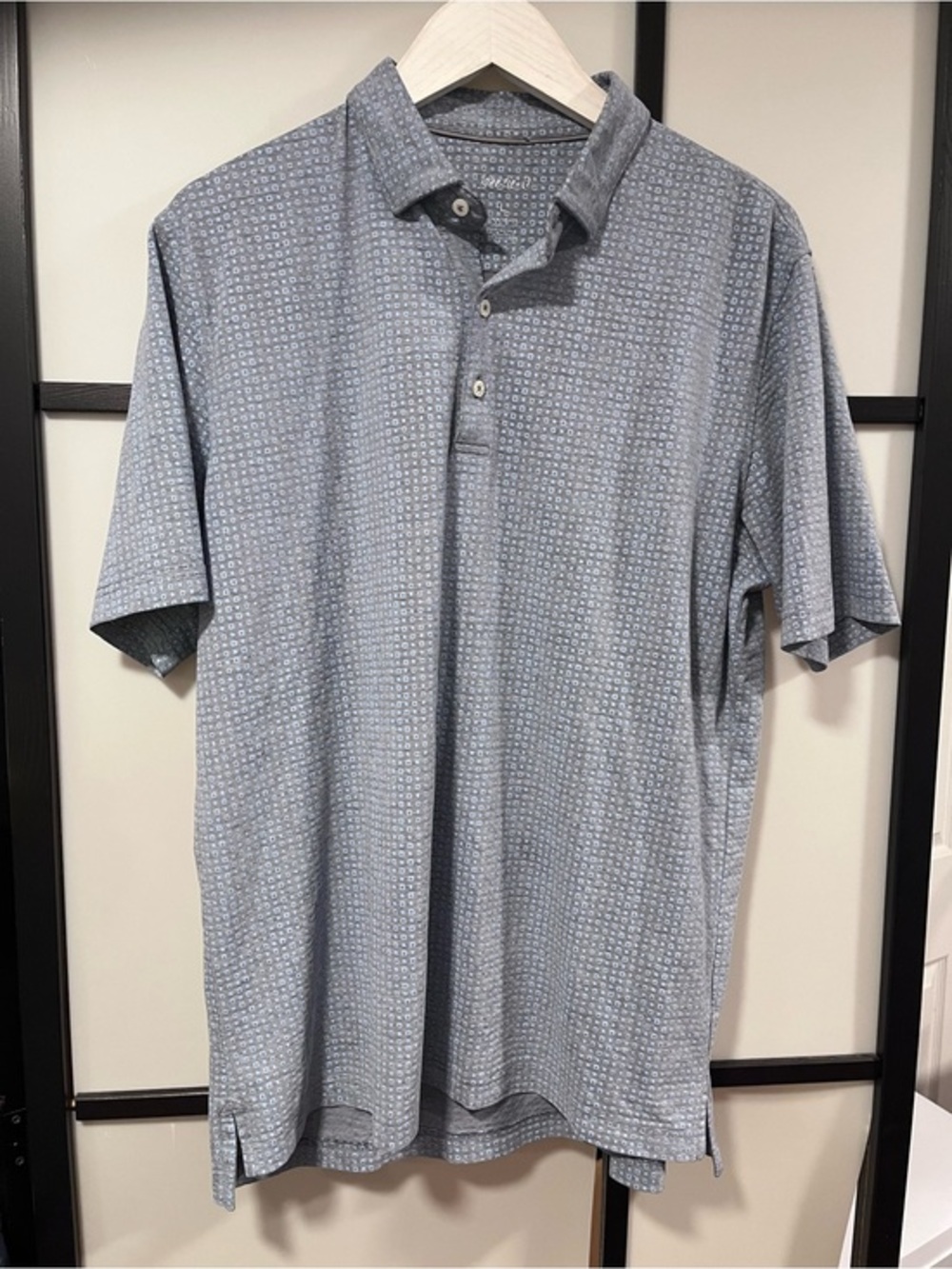 Johnnie-O Men's Large Blue Geometric Print Performance Polo Shirt Large